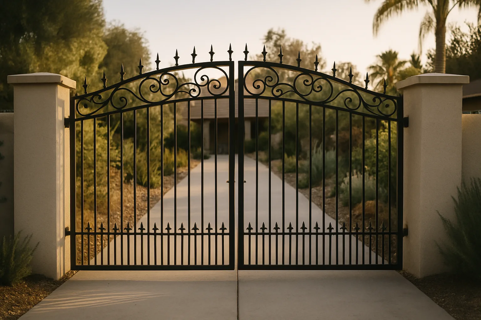Establishes the core service offering with a recognisable LA residential context - stucco columns, concrete driveway,